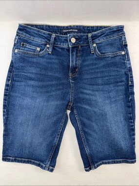 Calvin Klein Jeans Bermuda Dark Wash Heavy Stitch Logo Pockets Denim Shorts